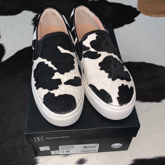 INC International Concepts Shoes - INC international concepts Korene Cow Print Slip On Platform Sneakers, size 7